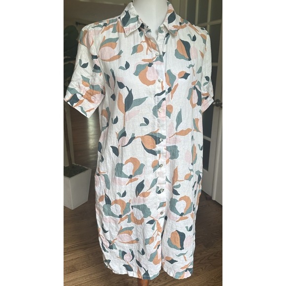 Rachel Zoe Women's Linen Floral Button Front Short Mini Shirt Dress White Size M - Picture 4 of 7